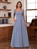 Miao Duo Women's Long Lace Applique Formal Evening Gown 3/4 Sleeves Dress Maxi Wedding Celebrity Mother of Bride Dress for Women Champagne 16W