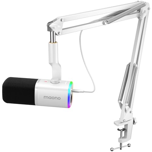 MAONO Dynamic Gaming Microphone with Software: USB XLR Podcast Computer Microphone with Boom arm - RGB PC Mic for Gamer - Podcast Mic for Streaming Recording Studio YouTube Online Chat PD100XS White