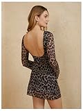 MakeMeChic Women's Leopard Print Dress Y2k Backless Mesh Bell Sleeve Mini Cheetah Print Dress Multicolor Small