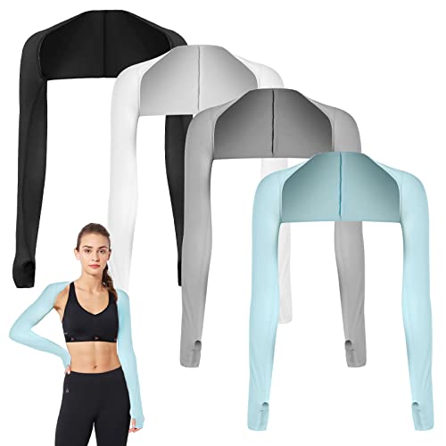 4 Pieces Cooling Shawl Arm Sleeves Sun Uv Protection Cooler Shrug, Comfortable & Breathable Anti-UV Arm Sleeves for Women with Finger Holes for Driving Golfing Fishing Running Cycling Outdoor Activity