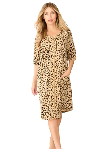 Dreams & Co. Women's Plus Size Short French Terry Zip-Front Robe - L, Classic Leopard