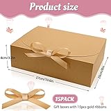 PLMMOUT 15 Pcs Gift Boxes with Lids,Bridesmaid Proposal Box with Ribbon,Gift Boxes Bulk 10.6x8x3.2 Inch,Brown Kraft Paper Gift Box for Wedding, Packaging,Present,Birthday,Crafting,Party (Brown)