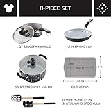 Farberware Disney Monochrome Ceramic Nonstick Cookware Pots and Pans with Baking/Bakeware Cookie Pan and Kitchen Cooking Tool Set, Dishwasher Safe, 8 Piece Cookware Set - Black