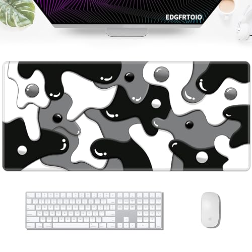 EDGFRTOIO Gaming Mouse Pad, Grey Black White Big Desk Pad for Keyboard and Mouse, Extended 35.5" X 15.75" in Computer Keyboard Mouse Mat 3mm Thick XXL Rubber Mousepad for Laptop Gamer, Cool Geometric