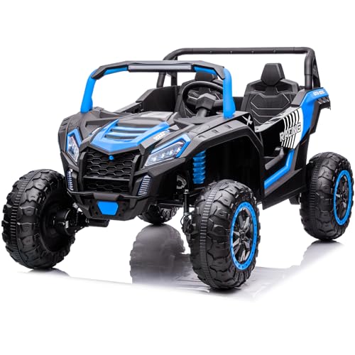 NEWQIDA XXXL Side by Side UTV, 24V Ride On Car for Big Kids, 2 Seater with Remote Control, Electric 4WD Truck Car Max 220lbs Load for Adults Teens, Blue