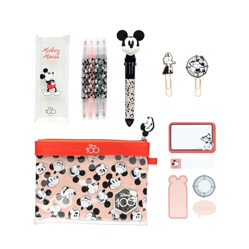 Grupo Erik Disney Stationery Set - Mickey Mouse | Disney Pencil Case with Pen, Highlighter Set, Self Adhesive Notes, Paper Clips | Mickey Mouse Gifts, Disney Gifts, Cute Stationery