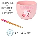 Silver Buffalo Sanrio Hello Kitty Strawberry Milk Japanese Character Ceramic Ramen Noodle Rice Bowl with Chopsticks, Microwave Safe, Pink, 20 Ounces