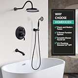 Homekicen Shower Faucet-Sets with Tub Spout: Antique Rain Shower System, 9 inch Wall Mount Rainfall Head and Handheld Spray, 3 Way Diverter Brass Valve with Trim Kit, Matte Black