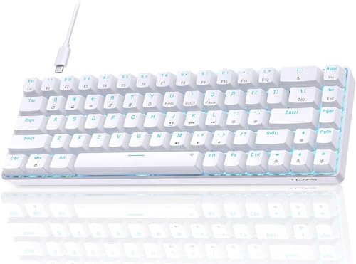 TMKB T68SE Gaming Keyboard, 60% Mechanical Keyboard, LED Backlit Ultra-Compact 68 Keys Wired Mini Keyboard with Separate Arrow/Control Keys for Windows Laptop PC Gamer Typist with Red Switch-White