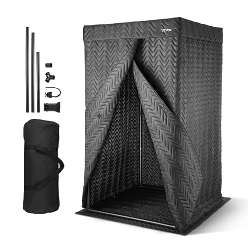 VEVOR Portable Vocal Booth, 6.56 ft Height, Pro-Grade Recording Studio with Travel Bag, Mobile Tablet Stand, Thickened Soundproofing, Sound Isolation Booth for Echo-Free Vocals, Podcasts, Voiceovers
