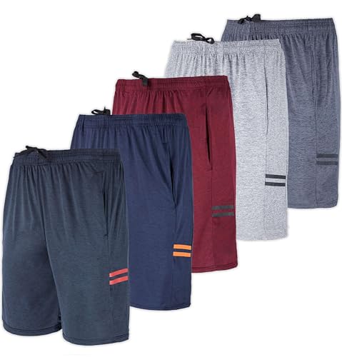 5 Pack Men’s Active Quick Dry Fit Short Pockets Athletic Running Gym Basketball Workout Activewear Sports Men, Set 6, L, Pack of 5