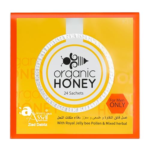 Organic Natural Honey infused with Natural Jelly, Honey Bee Pollen & 100% Mixed Natural Herbs (Large Pack of 24 Sachets 10Gram Each)