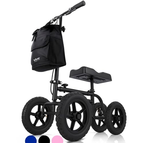 Vive Mobility All Terrain Knee Scooter Walker for Foot Injuries - Adult Broken Leg Crutch Cart Roller for Surgery, Broken Foot, Ankle Injury - Kneeling Rolling Steerable Seated Wheel Scooter Aid