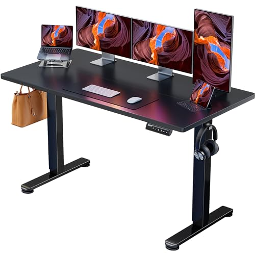 ErGear Height Adjustable Electric Standing Desk, 55 x 28 Inches Sit Stand up Desk, Large Memory Computer Home Office Desk with Two-Piece Desktop (Black)