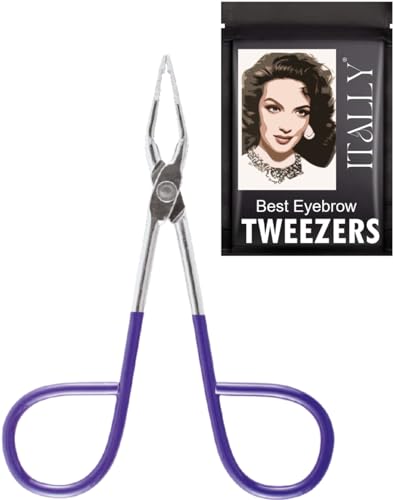 ITALLY Professional Salon TWEEZERS with Easy Scissor Handle, The BEST PRECISION EYEBROW TWEEZERS Men/Women; PORTABLE, Pinzas Para Cejas, Ingrown Hair, Blackhead; Purple MADE IN MEXICO (Violet-Night)