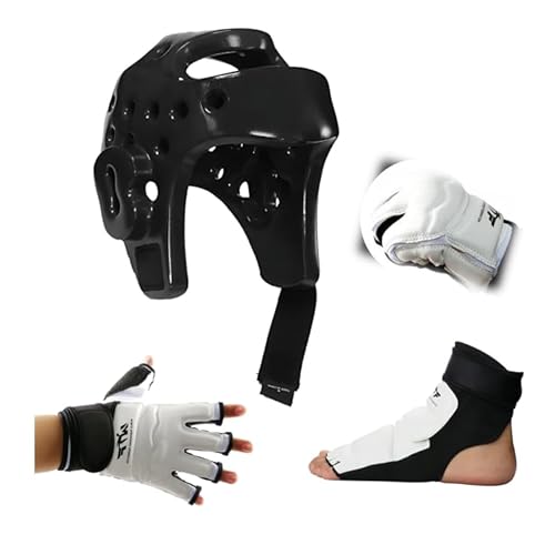 FANGJIE Martial Arts Karate Protective Sparring Gear Package Deal/Gift- Adjustable Adults & Kids Headgear, Gloves & Kicks for MMA, Taekwondo, Boxing Training（Gift a Martial Arts backbag）