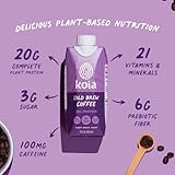 Koia - Plant Based Protein Shake - Cold Brew Coffee - 20g Protein, 3g Sugar, 6g Prebiotic Fiber, 21 Vitamins & Minerals - Dairy Free, Soy Free, Non GMO - Meal Replacement Drinks - 11 fl oz, 12 Bottles