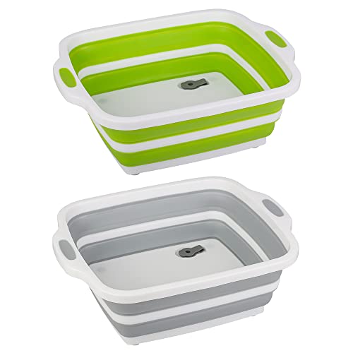 2 Pack Collapsible Cutting Board, Foldable Dish Tub with Draining Hole, Portable Chopping Board with Colander, 3 in 1 Multifunction Camping Sink for Washing Dish, Bowl, Vegetables and Fruit