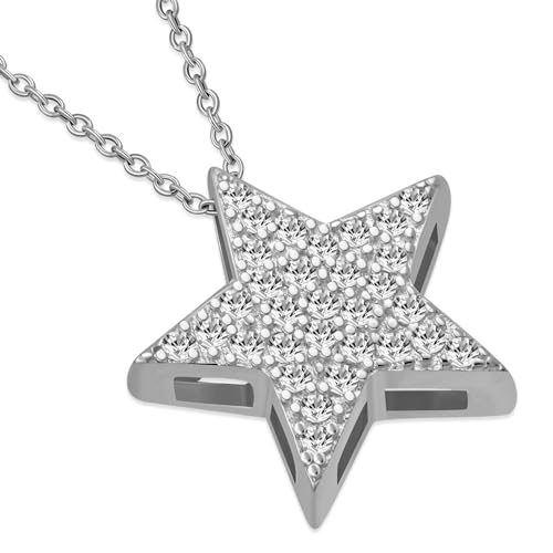 My Daily Styles 925 Sterling Silver Star-Shaped CZ Pendant Necklace - 18" Cable Chain Included (Silver)