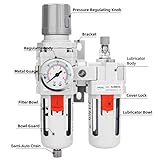 NANPU 3/8" NPT Compressed Air Filter Regulator Lubricator Combo Water/Oil Trap Separator - Gauge(0-150 psi), Poly Bowl, Semi-Auto Drain, Bracket - 3 in 1 Two Unit