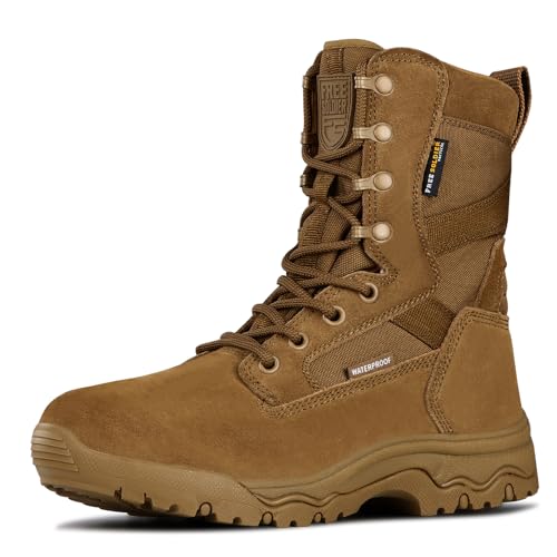 FREE SOLDIER Men's Tactical Boots 8 Inches Lightweight Combat Boots Durable Suede Leather Military Work Boots Desert Boots(Brown-waterproof,10)