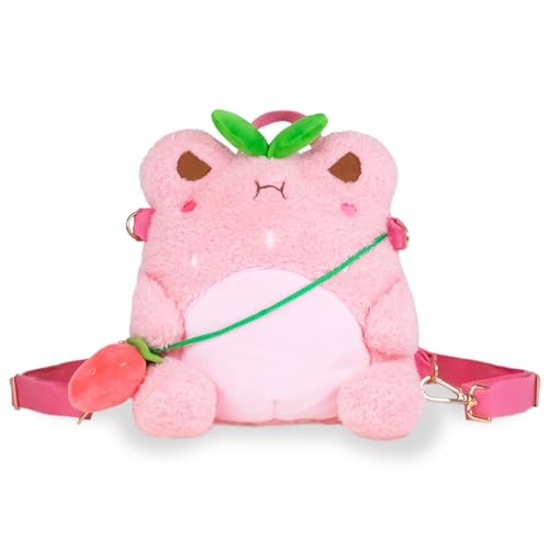 Cuddle Barn PlushGoals - Strawberry Wawa Backpack Stuffed Animal Kawaii Cute Pink Plush Bag Crossbody, 9 inches