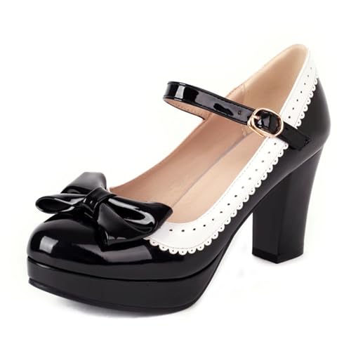 FOREADA Mary Jane Shoes for Women Bow Lolita Shoes Kawaii Platform High Heels Dress Pumps