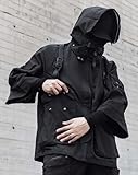 Niepce Inc Japanese Streetwear Techwear Men’s 3/4 Sleeve Jacket with Hood (Black1, Large)