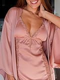 Ulivary Women's Silk Satin Pajama Set 2 Pcs Bridal Robe and Nightgown Sexy Sleepwear Lace Cami Lingerie Set