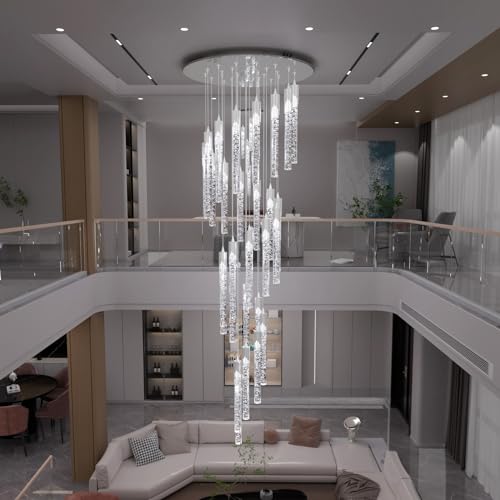 Flashing God High Ceiling Chandeliers Long Spiral Chandeliers for Entryway H144inch Modern Crystal Chandelier for Staircase Foyer Living Room Sloped Ceilings Light Fixture