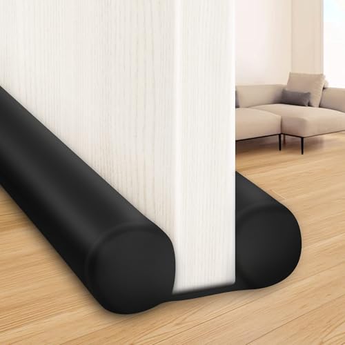 MAXTID Large Door Draft Stopper for Bottom of Doors 36” Under Door Draft Noise Blocker Black Gap Stoppers Door Draft Guard for Bottom of Doors Adjustable Door Sweep Draft Seal Home Essentials Gadgets