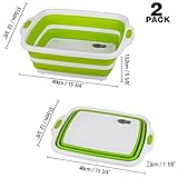 2 Pack Collapsible Cutting Board, Foldable Dish Tub with Draining Hole, Portable Chopping Board with Colander, 3 in 1 Multifunction Camping Sink for Washing Dish, Bowl, Vegetables and Fruit