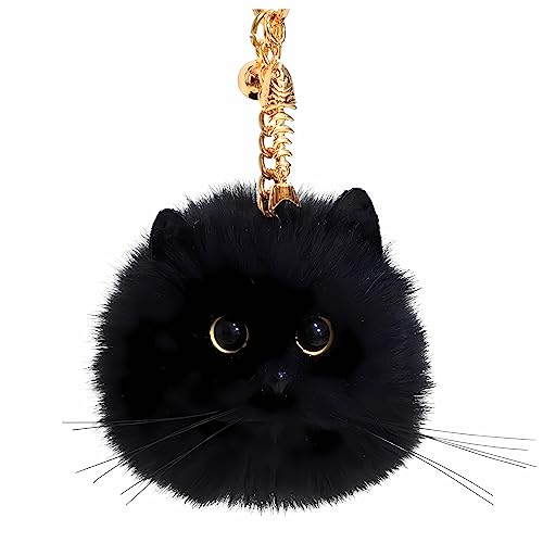 HUIJUFU Cute Cat Plush Keychain for Women - Adorable Cat Key Chain Accessory (black)