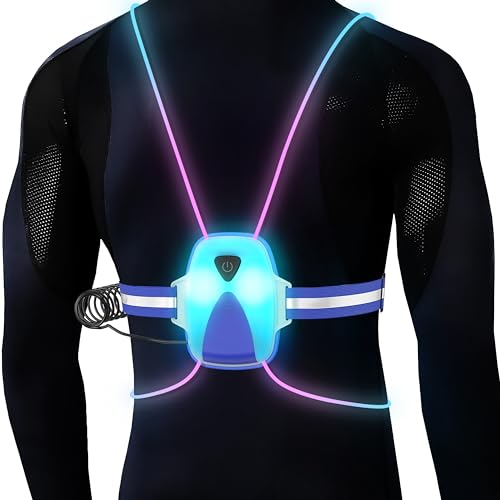 Led Reflective Vest Lights, Runners Lights with Front Light Safety USB Rechargeable Reflective Night Lights for Men Women Running Walking Cycling, 3 Lighting Modes, 7 Colors