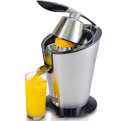 LEBENLANG Electric citrus juicer with high juice yield | Orange juicer squeezer 200W + 2 cones I Exprimidor de limones electrico Small juicers machine mini for citrus lemon Esprimidoras naranjas jugo