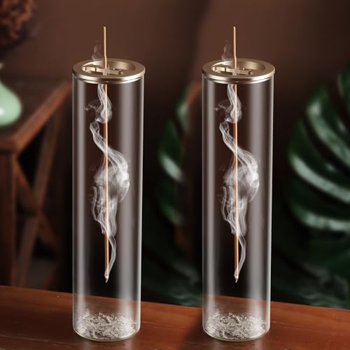 Incense Holder for Sticks [Anti-Ash Flying], Modern Insence-Stick Burner Holder with Removable Glass Ash Catcher, for Home Decor Yoga Meditation (Champagne Gold 2 Pack)