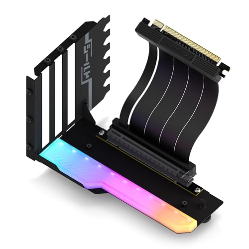 EZDIY-FAB Vertical GPU Mount with High-Speed PCIE 4.0 Riser Cable, ARGB Module, 115mm/4.52in Flexible Extension, 90 Degree Connector, Only Compatible to Full-Opened PCIe Slots-Black-YIHPI344-2