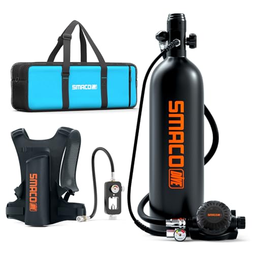 SMACO S700 Mini Scuba Tank 1.9L Portable Diving Tank Reusable Pony Bottle up to 30 Minutes Dive Time Backup Lung Air Tank Kit Diving Oxygen Cylinder for Snorkeling Underwater Exploration Rescue