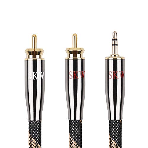 SKW Audiophile Ultra-high Purity Copper Audio Cable 3.5mm Male to 2 RCA Male Audio Auxiliary Stereo Y Splitter Adapter Cable 3.2ft/1M