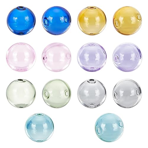 NBEADS 14 Pcs 7 Colors Mini Hollow Glass Globe, 17mm Round Clear Ball Charms Double Hole Wish Ball Pendants for DIY Necklace Pendant Earring Jewelry Craft Making