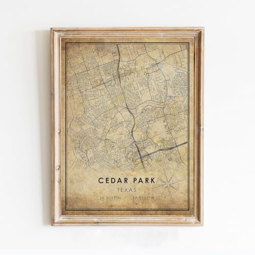 Vintage Poster of Cedar Park Texas | 11x17 12x18 16x24 24x36 Unframed Print Wall Art | Antique Rustic Artwork | City Traveler Gift | Home Office Decor