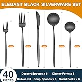 40 Pieces Black Silverware Set, Stainless Steel Flatware Set Service for 8, Tableware Cutlery Set, Utensils for Home, Restaurant, hotel, Include Knife Fork Spoon Set,Dishwasher Safe