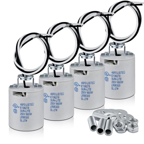 E26 Light Socket,Standard Medimun Screw Bulb Socket Lamp Holder,E26 Porcelain Light Socket with Wire Lead for Halogen Incandescent LED Light Bulb