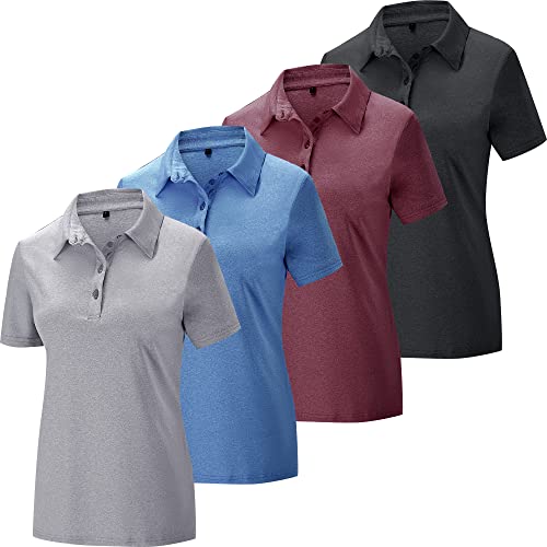 TYCTOS Women's Polo Shirts Athletic Golf Shirts Women Lightweight Womens Polo Shirts Short Sleeve Quick Dry Womens Shirt Black&Light Gray&Blue&Dark Red Large