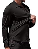 COOFANDY Men's Dress Shirts Long Sleeve Casual Shirt Stretch Muscle Fit Shirt Black