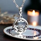 925 Sterling Silver Irish Claddagh Necklace - Trinity Celtic Knot Pendant with 20" Inch Chain - Hands Holding Heart Crown Charm - Endless Love Celtic Jewelry for Women Girls