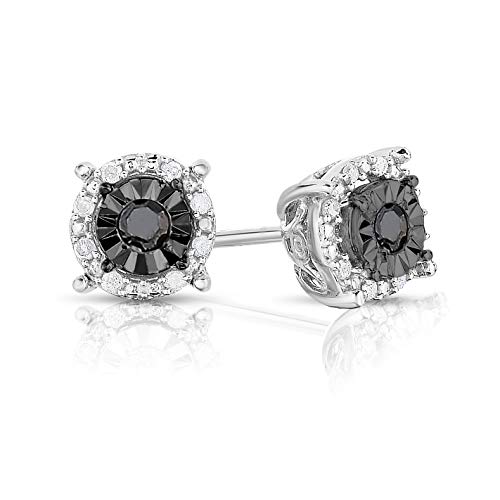 NATALIA DRAKE 1/4 Cttw Round Halo Black Diamond Stud Earrings for Women in Rhodium Plated 925 Sterling Silver Color I-J/Clarity I2-I3