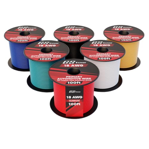 GS Power 18 Gauge 6 Color Combo 100 Feet per Roll (600 ft Total) Low Voltage Automotive Primary Wire for Car Stereo Amplifier Remote 12 Volt Trailer Harness Hookup Wiring