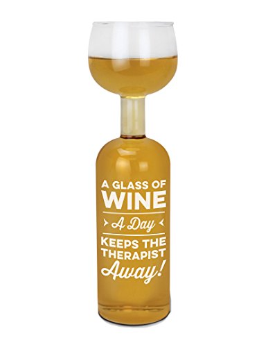 BigMouth Inc. Wine Bottle Glass - “A Glass Of Wine A Day Keeps The Therapist Away”, Large Wine Glass, 750 ml