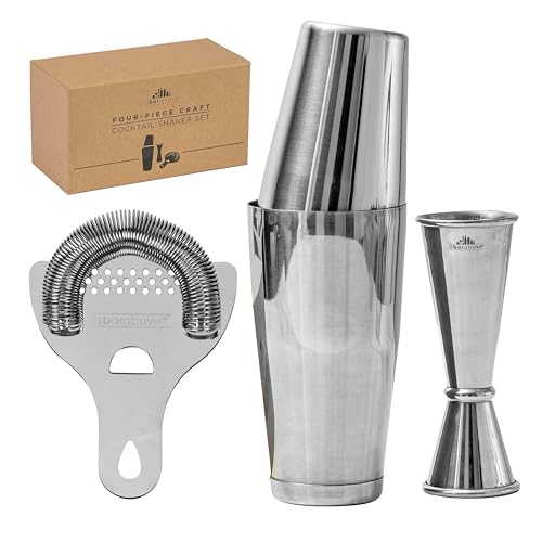 A Bar Above 4-Piece Cocktail Shaker Set for Professional & Home Bar – Premium Bar Kit Gifts Includes Strainer, Japanese Jigger & Boston Shaker Set